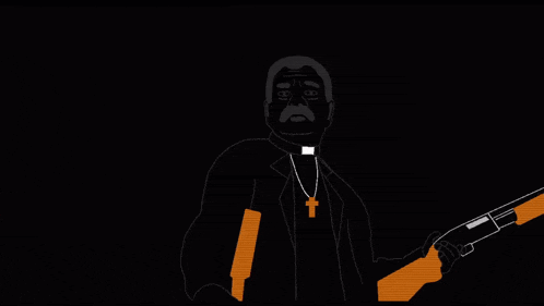 a man holding a shotgun with the words god has mercy i don 't