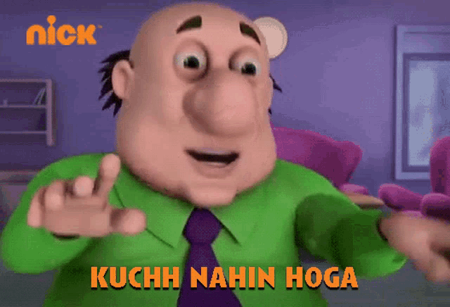 a cartoon character says kuchh nahin hoga in orange text
