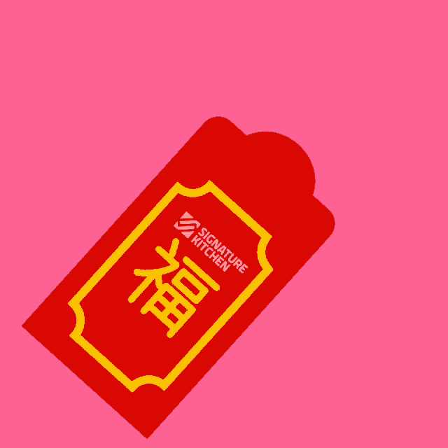 a red signature kitchen envelope with gold coins