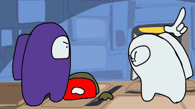 a cartoon of two among us characters one purple and the other white