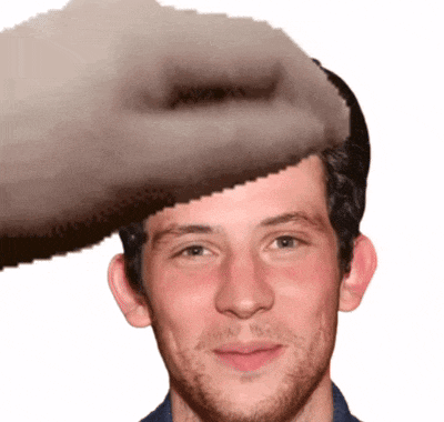 a pixelated image of a man 's face with a cat 's face on his head