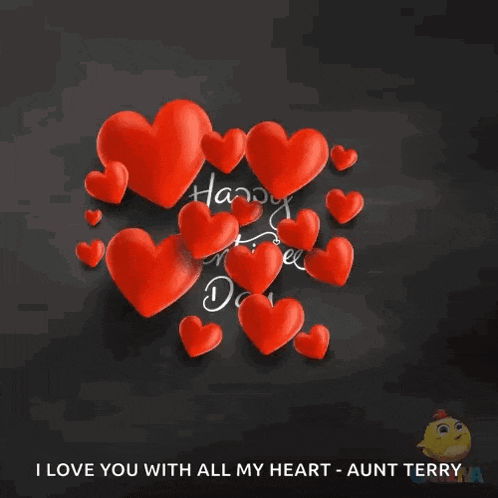 a black background with red hearts and the words happy valentine 's day i love you with all my heart aunt terry