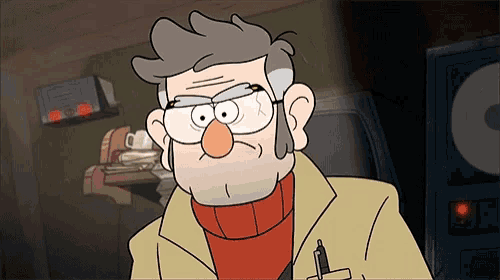a cartoon character named stanford from gravity falls looks angry