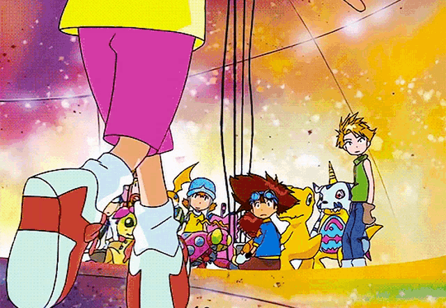 a cartoon of a girl standing next to a group of children
