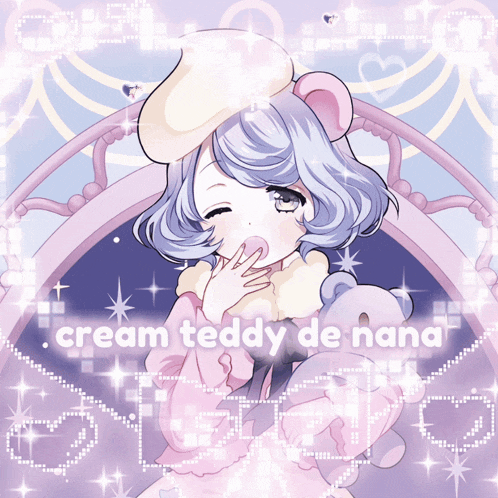 a picture of a girl with the words cream teddy de nana