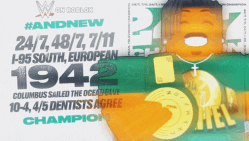 a poster that says #andnew 1942 columbus sailed the ocean blue 10-4,4/5 dentists agree champion