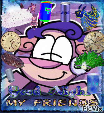 a picture of a cartoon character with the words " good night my friends " at the bottom