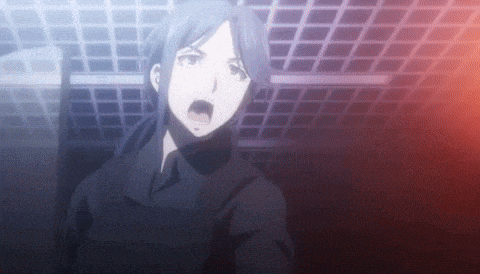 a woman is standing in a dark room with her mouth open