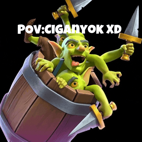 a picture of a goblin in a wooden barrel with the words pov : ciganyok xd above it