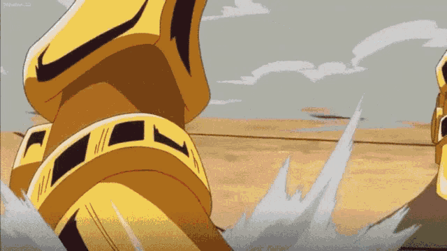 a cartoon character is standing on a wooden surface with a sword coming out of his hand .