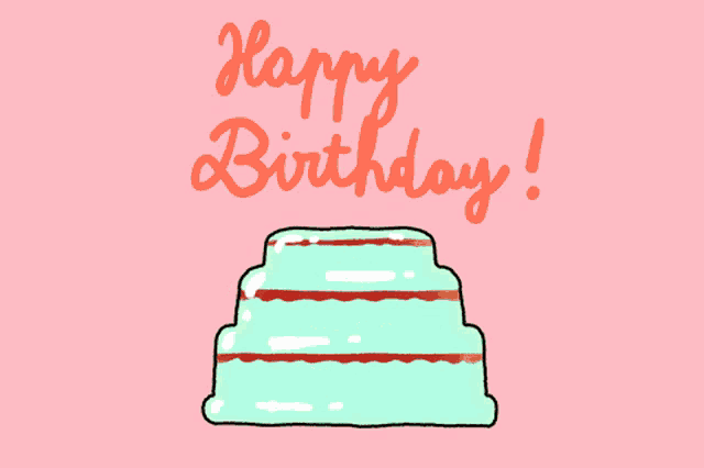 a happy birthday card with a cartoon peach and a cake