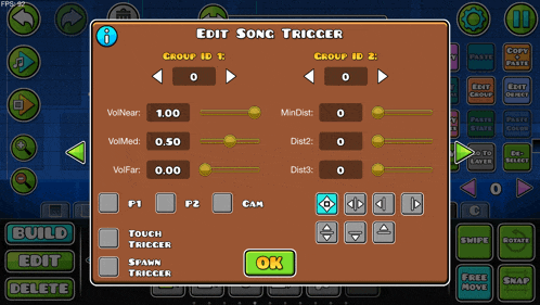 a screenshot of a game called edit song trigger