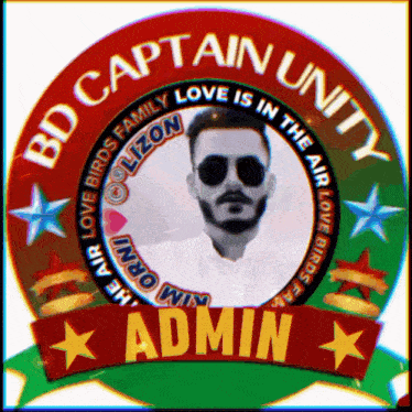 a logo for bd captain unity admin with a picture of a man in the center