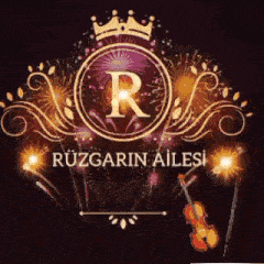 a logo for ruzgarin ailesi with a violin and fireworks