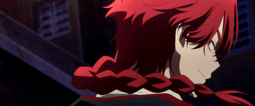 a red haired anime character with a braided ponytail