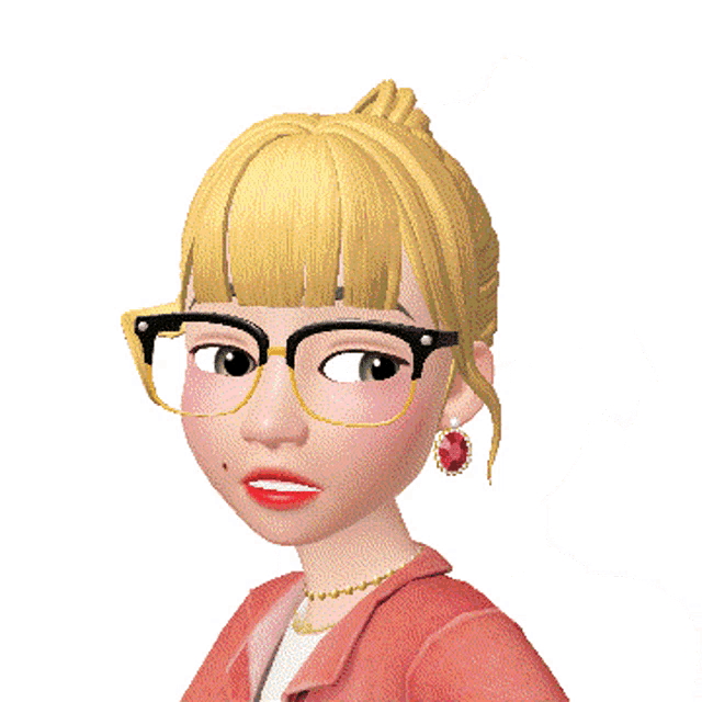 a cartoon girl wearing glasses is holding a small red heart