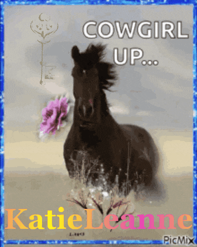 a picture of a horse with the words cowgirl up written on it