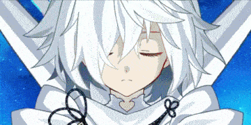 a girl with white hair is holding a key
