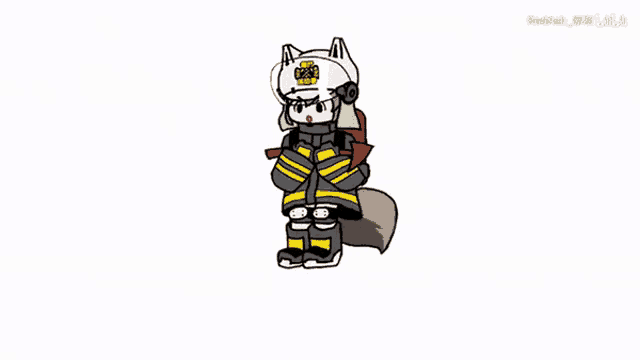 a cartoon drawing of a fox wearing a fireman 's uniform and helmet .