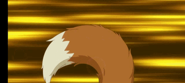 a fox 's tail is shown in a cartoon with a yellow background