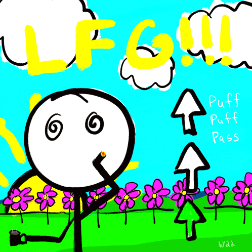 a drawing of a stick figure smoking a cigarette with the words puff puff pass written below it