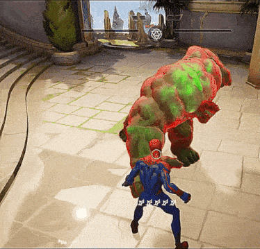 a video game shows a spider-man fighting a hulk