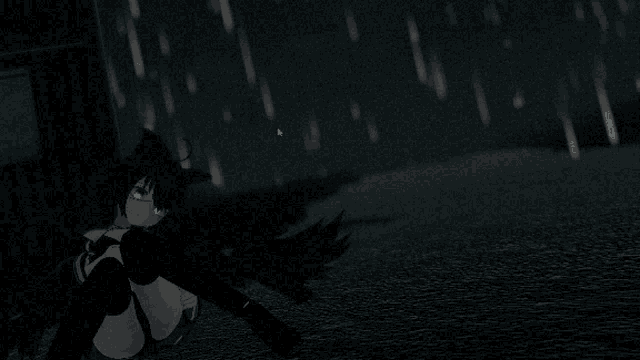 a girl with a cat ear is sitting on the ground