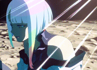 a girl with a rainbow haircut is standing in the sand