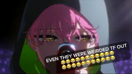 a picture of a girl with pink hair and a caption that says even they were weirded tf out .