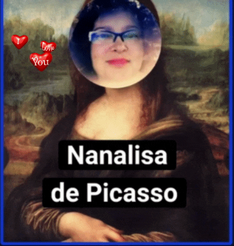a painting of a woman with glasses and the words nanalisa de picasso below it