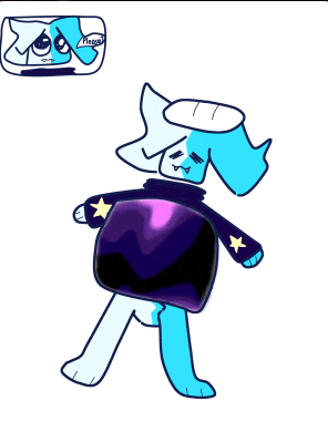 a drawing of a dog with a purple sweater that says please on it