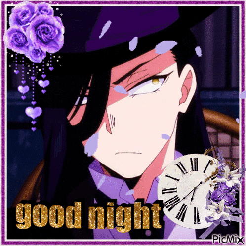 a picture of a man and a clock with the words good night written on it