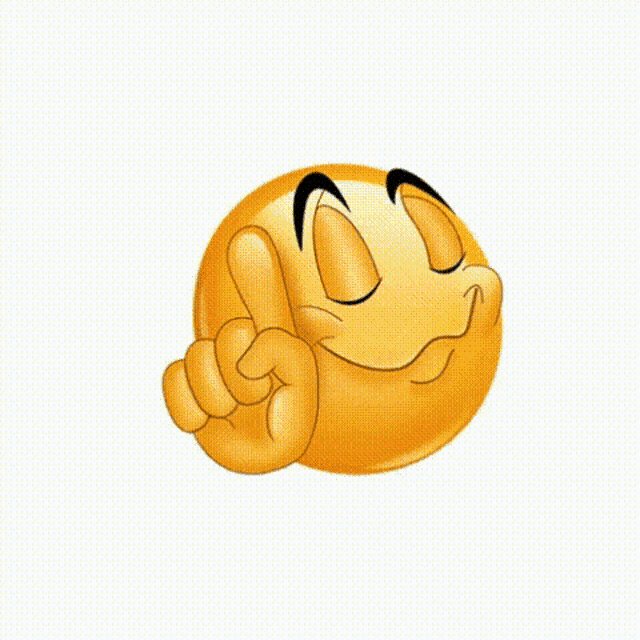 a yellow smiley face is pointing up with his finger .