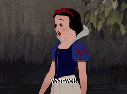 a cartoon of snow white says " vaarwel " at the bottom