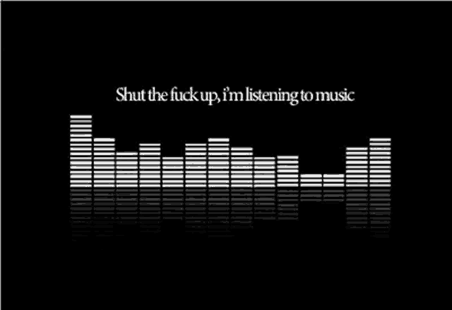 a black and white equalizer with the words `` shut the fuck up , i 'm listening to music '' written on it .