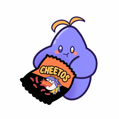 a cartoon character holding a bag of cheetos chips