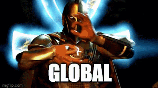 a man in a knight 's armor with the word global written on the bottom