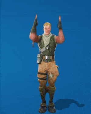 a video game character is dancing with his arms up in the air