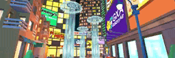a cartoon illustration of a city with a waterfall and a sign that says ' tokyo festival '