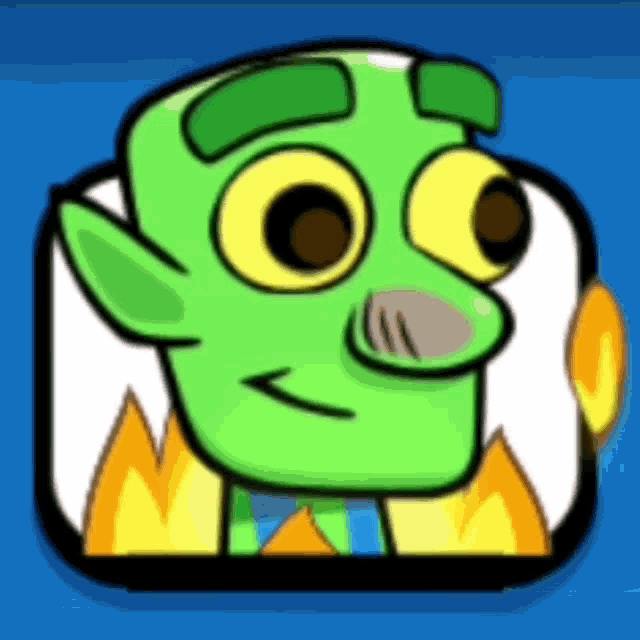 a cartoon of a green monster with a fire behind him .