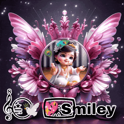 a picture of a baby krishna with the name smiley