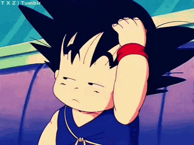 a cartoon character is scratching his forehead with his hand .