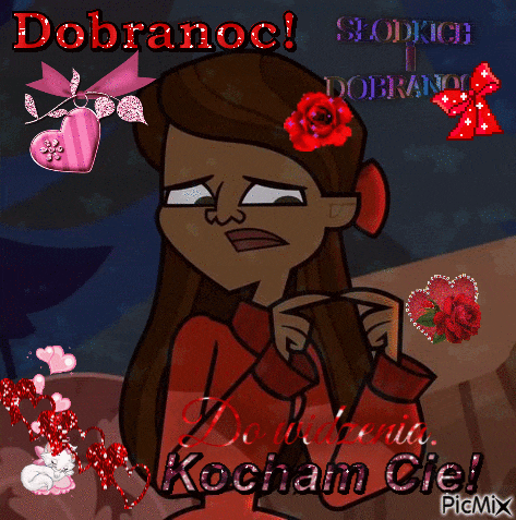 a picture of a girl with a red rose in her hair and the words dobranoc