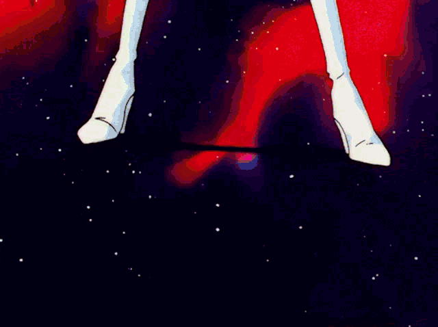 a cartoon character 's legs are shown in front of a pink background