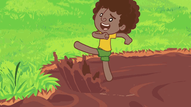 a cartoon girl with blonde hair is standing in a grassy field