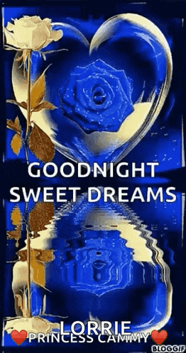 a goodnight sweet dreams greeting with a heart and roses on a blue background