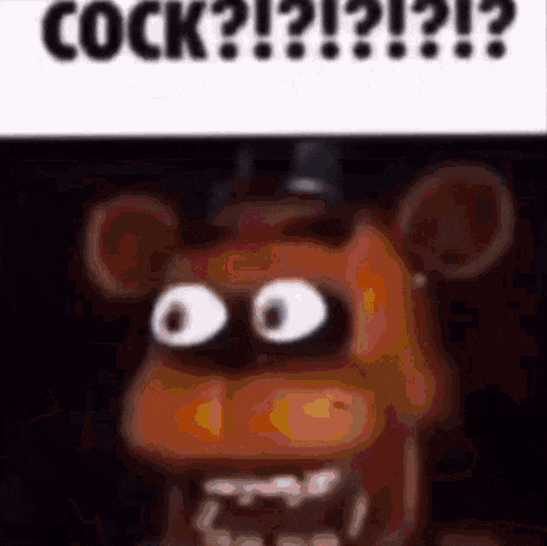 a cartoon of a teddy bear with big eyes and a caption that says cock !
