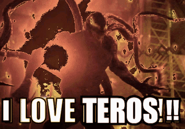 a poster that says i love teros with a picture of a monster