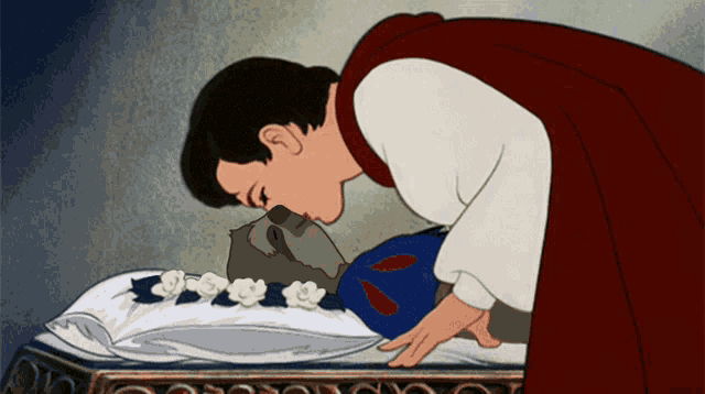 a cartoon of a man kissing a sleeping woman