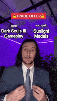 a man in a suit and tie is talking about a trade offer